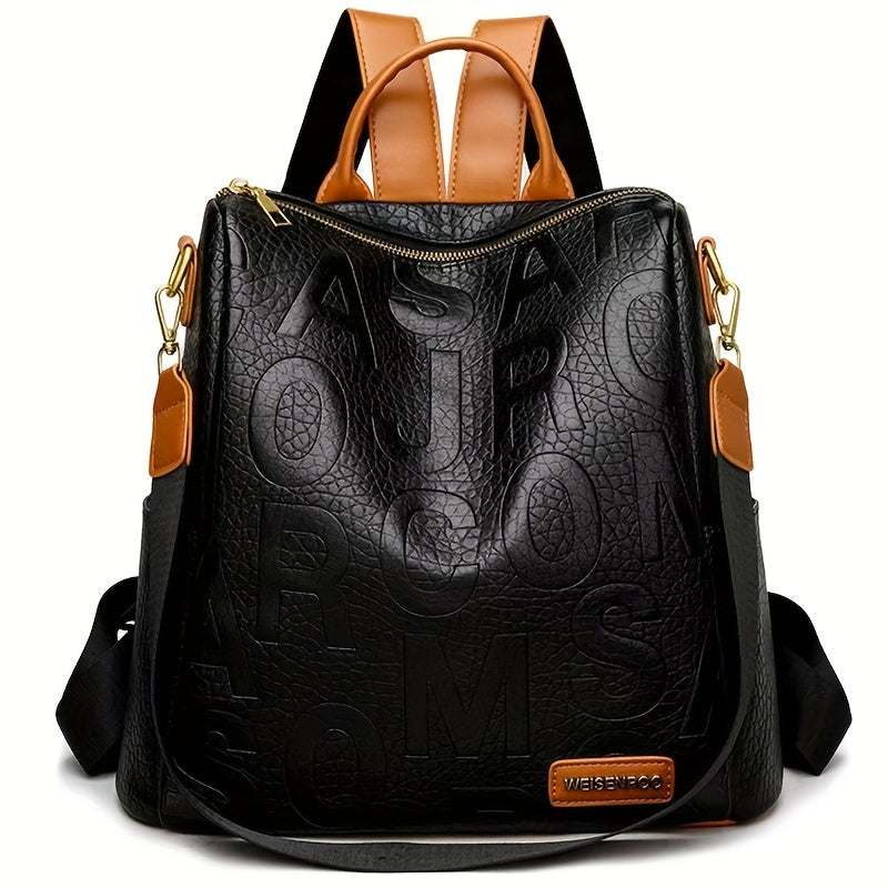 Backpack Lightweight Crocodile-Embossed Purse with Gold Hardware, Zippers & Black Finish for Work