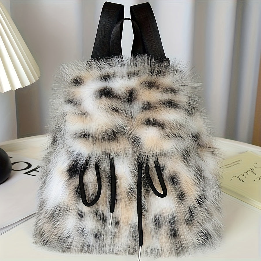 Backpack Mini Plush Faux-Fur Daypack with 3-in-1 Carry, Inner Pockets & 2 Fashion Colors for Travel