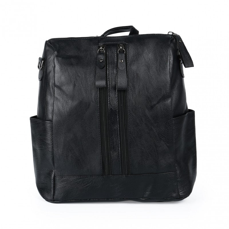 Backpack Soft Faux-Leather Work Daypack with Multi-Pocket Organization & Sleek Black Finish