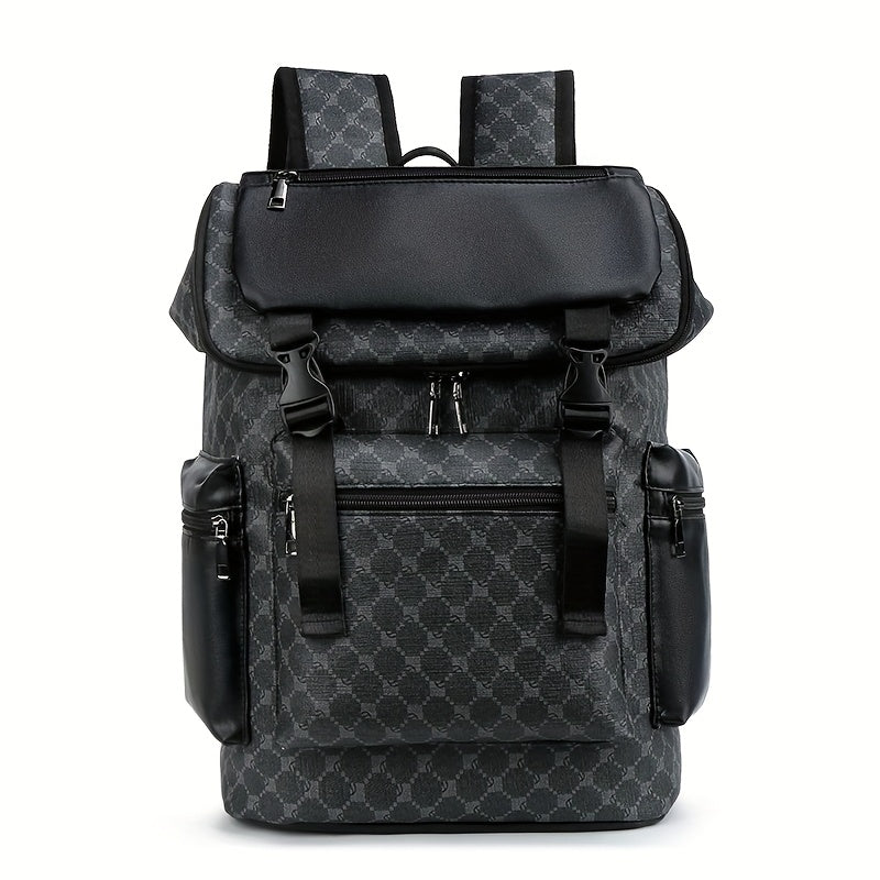 Backpack in Black PU Leather with Multi-Pocket Sling Shape, Tablet Sleeve and Ventilated Mesh Back