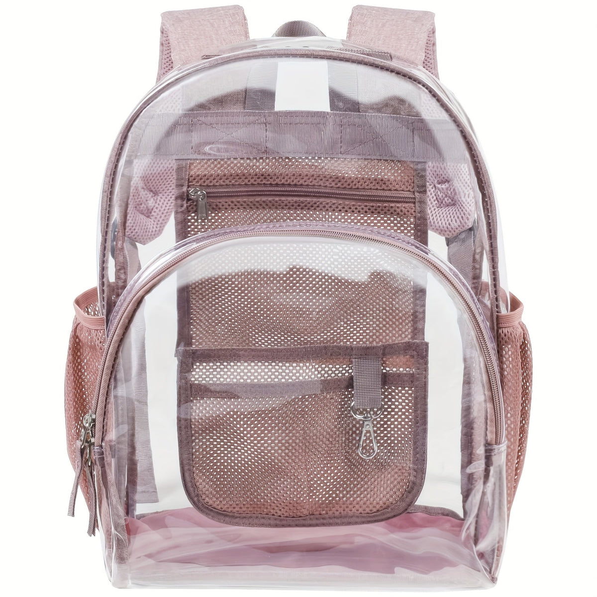 Backpack in Heavy-Duty Clear PVC with Front Organizer, Bottle Pocket and 6 Trim Colors for School and Events