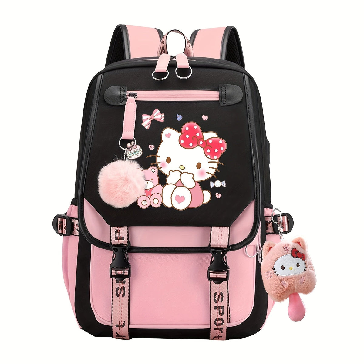 Backpack Kawaii Plush Kitty Daypack with Character Pendant, Embroidery & Y2K Styling for School