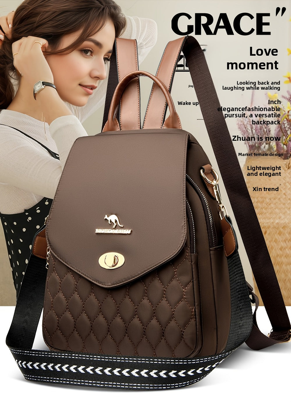 Backpack for Women – for Travel & Work, Fashion Stripe Texture Pattern Golden – detail view 17