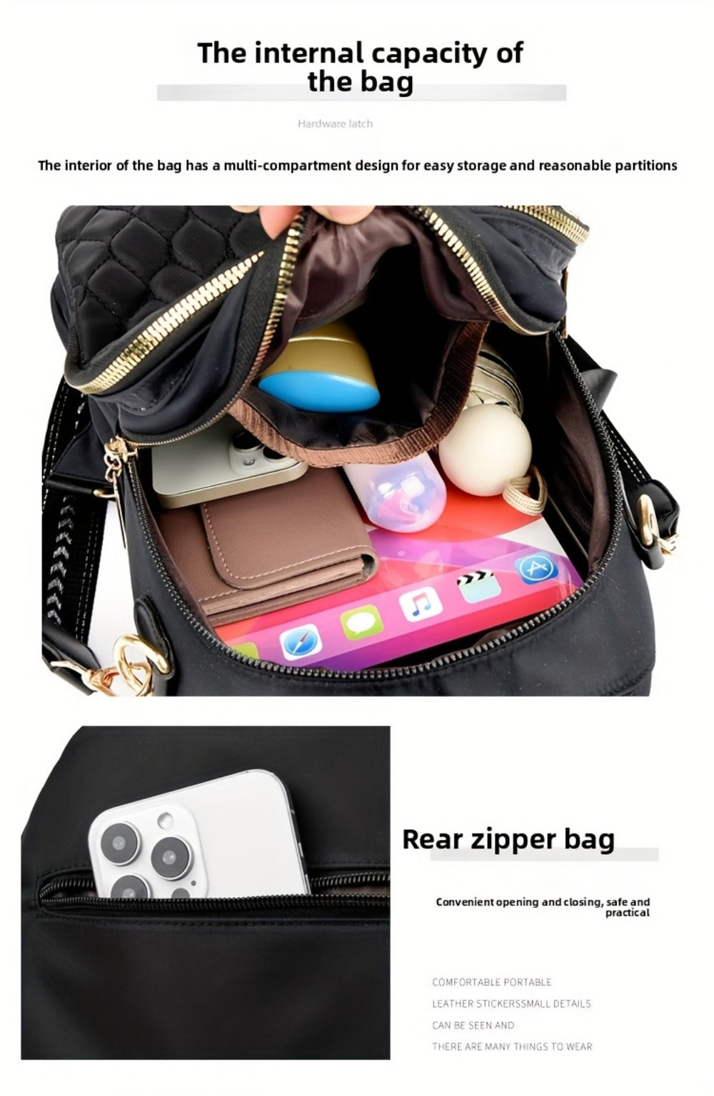 Backpack for Women – for Travel & Work, Fashion Stripe Texture Pattern Golden – detail view 22