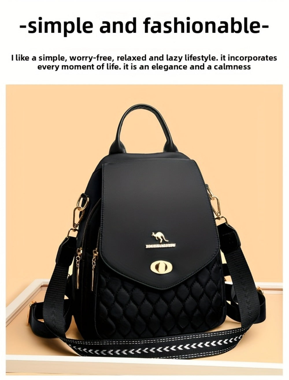 Backpack for Women – for Travel & Work, Fashion Stripe Texture Pattern Golden – detail view 26
