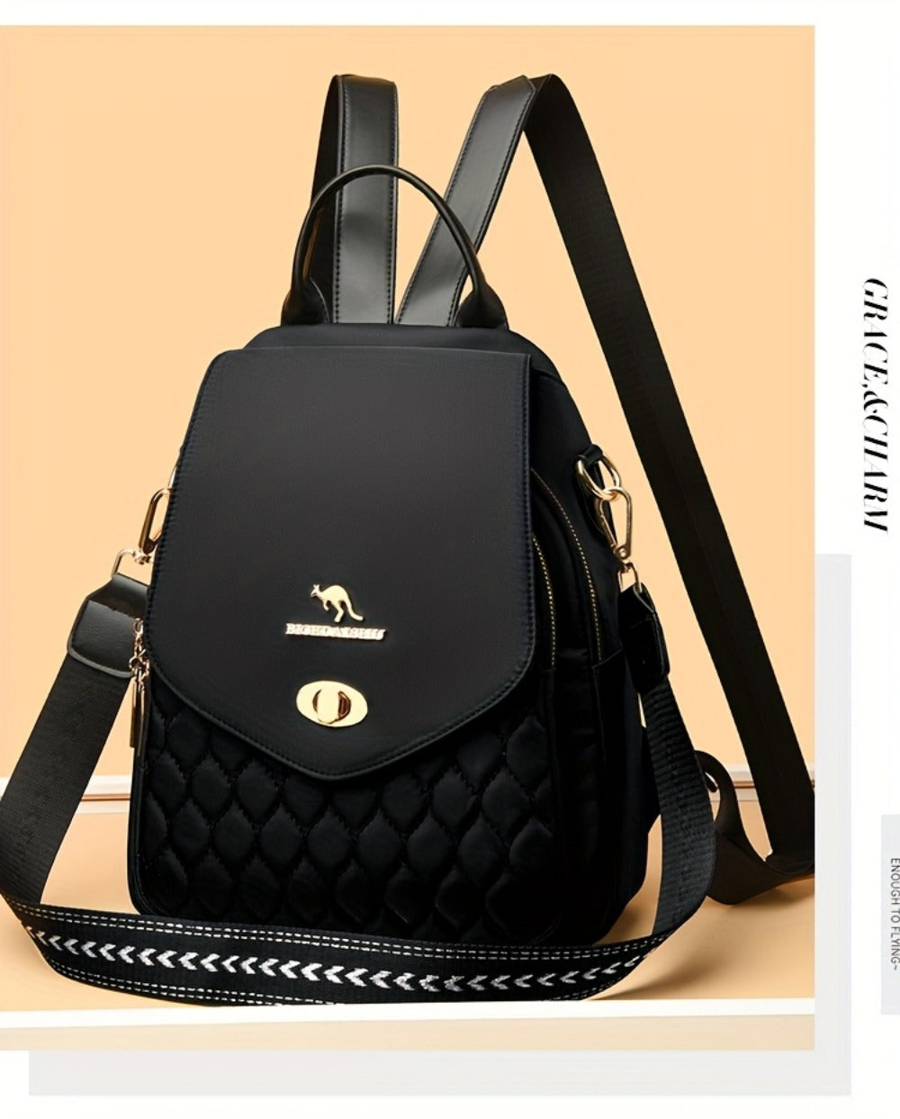 Backpack for Women – for Travel & Work, Fashion Stripe Texture Pattern Golden – detail view 28