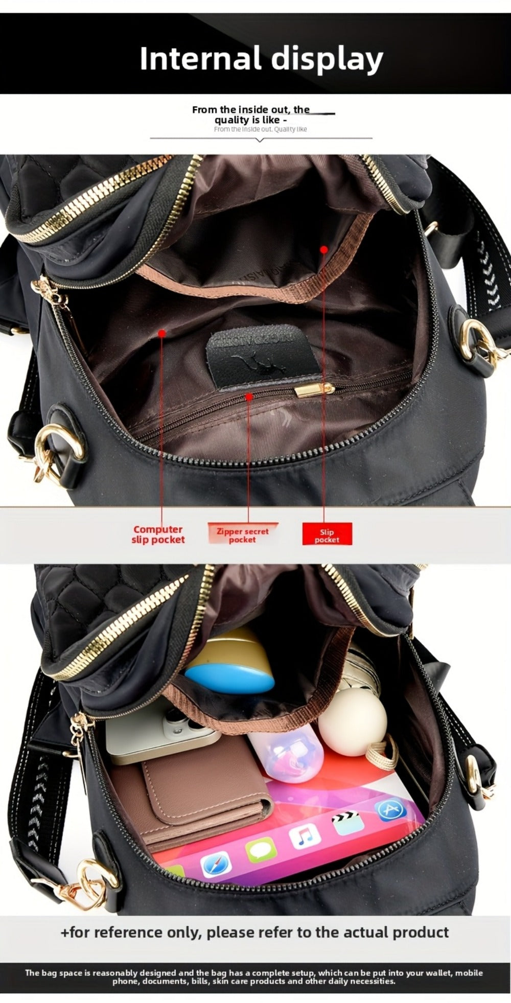 Backpack for Women – for Travel & Work, Fashion Stripe Texture Pattern Golden – detail view 44