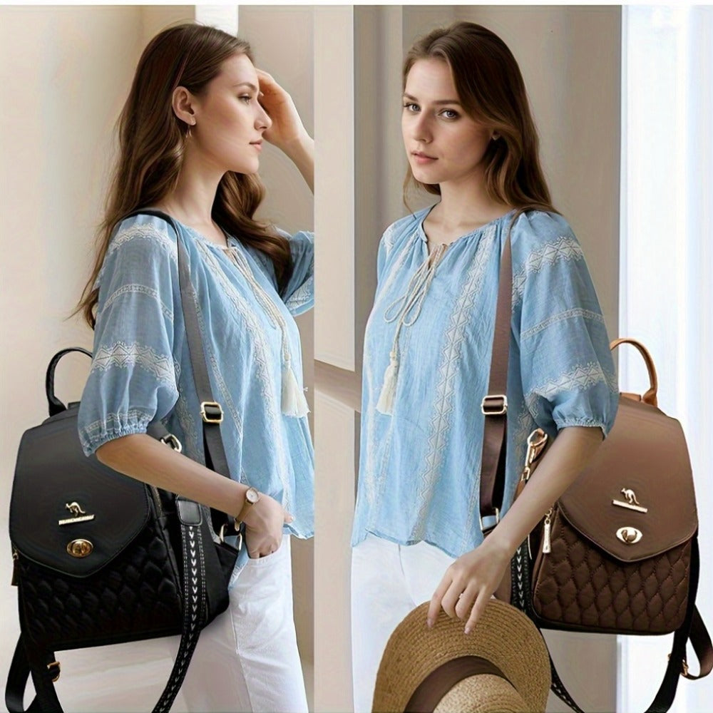 Backpack for Women – for Travel & Work, Fashion Stripe Texture Pattern Golden – detail view 10