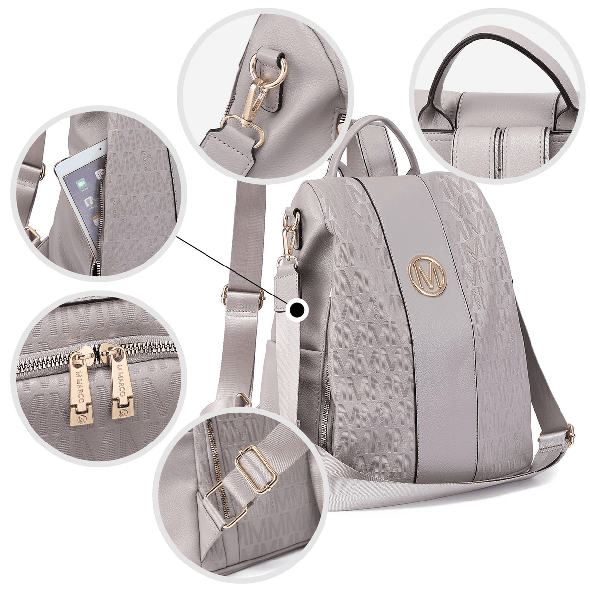 Backpack for Women – Vegan Leather, Anti-Theft, Convertible, Multi-Pocket – detail view 48
