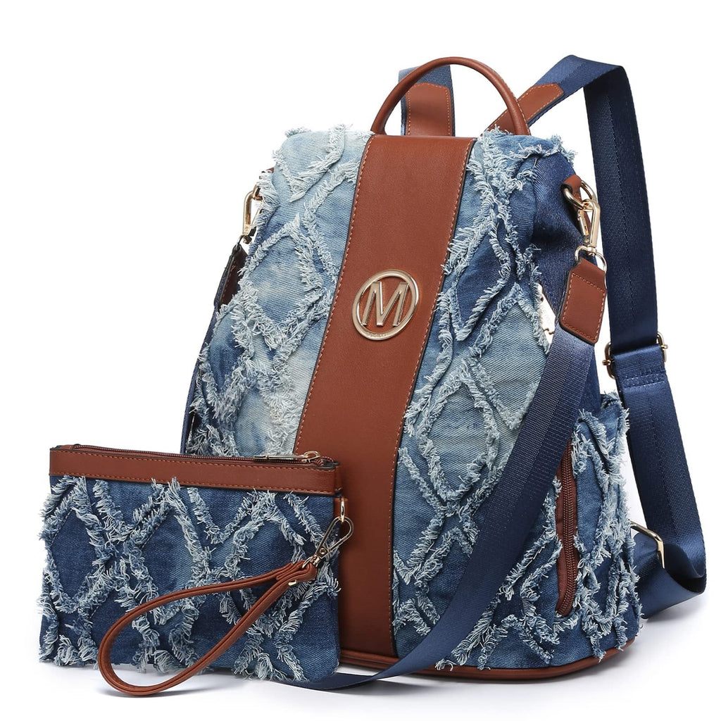 Backpack Vegan Leather 2-Piece Set with Hidden Anti-Theft Pocket, Shoulder Bag & 10 Colors