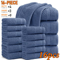 Towel Set 12, 16 or 18 Piece 450GSM Cotton-Blend Bath, Hand and Face Towels in Multiple Colors