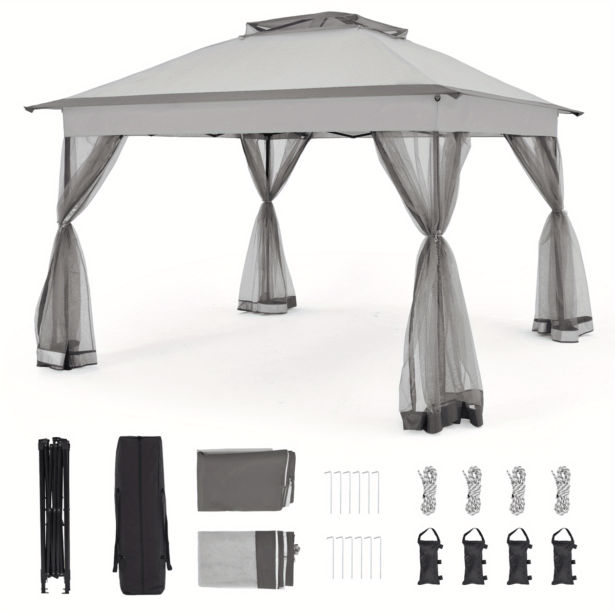 11x11ft Pop-Up Gazebo Tent with Full Mesh Curtains, Three Height Positions and Three Color Options
