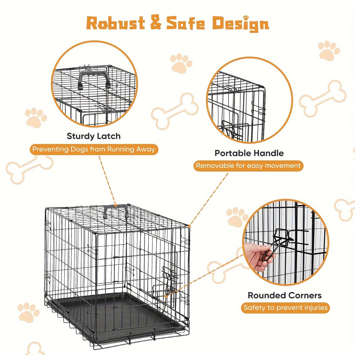 Dog Crate with Divider Panel & Double Door – Folding Metal Wire Dog Cage with Leak-Proof Tray, Indoor Outdoor Travel Pet Kennel
