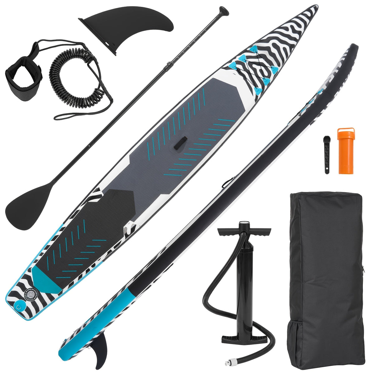 14ft Inflatable Racing Paddle Board SUP with Pump Adjustable Paddle & Backpack – 3D Non-Slip EVA Deck Ultra-Lightweight 23lbs Touring Stand