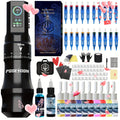 Tattoo Machine Kit POSEIDON TU33 Wireless Rotary Pen with LCD Color Screen, USB-C, 20 Cartridges and 11 Inks