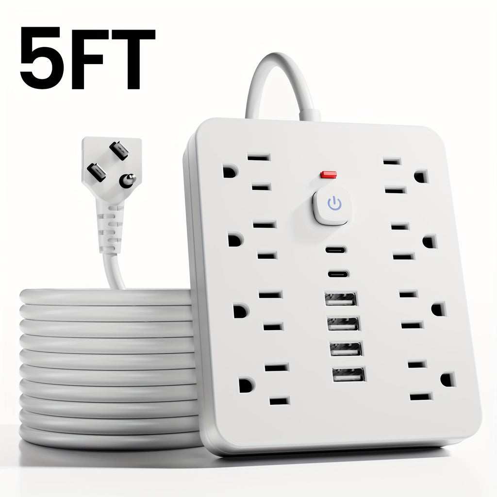 Power Strip 14-in-1 Wall-Mount Model with 8 AC Outlets, 4 USB-A, 2 USB-C and 5- or 10-Foot Flat-Plug Cord
