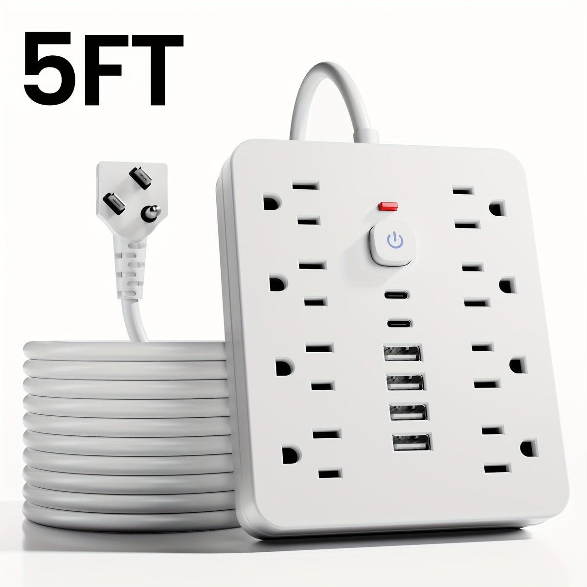 Power Strip 14-in-1 Wall-Mount Model with 8 AC Outlets, 4 USB-A, 2 USB-C and 5- or 10-Foot Flat-Plug Cord