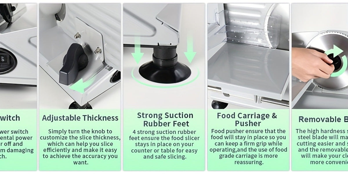 Electric Meat Slicer for Home, 6.7" Stainless Steel Blade, 150W Deli Food Slicer with Adjustable 0-15mm Thickness for Cold Cuts