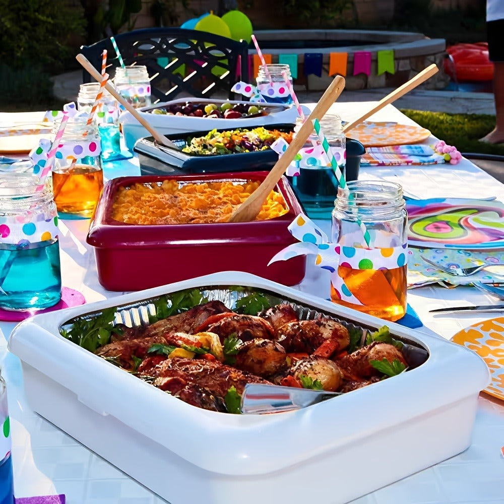 Aluminum Foil Tray with Lid - Insulated Stackable BBQ & Salad Serving Container for Outdoor Picnic