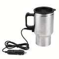 12V Car Electric Heating Travel Mug 450ml, Stainless Steel Car Electric Kettle with Cigarette Lighter Plug