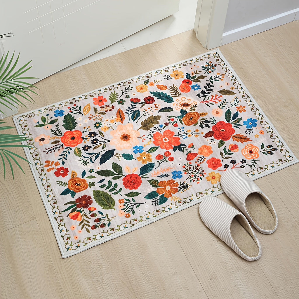 Area Rug for Bedroom, Bohemian Floral Plush Runner with Four Machine-Washable Sizes for Bedroom or Kitchen
