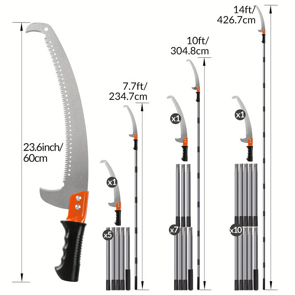 Tree Pruner Pole Saw 10ft, 14ft Extendable, Alloy Steel Blade, Manual High Reach Pruning Saw for Yard