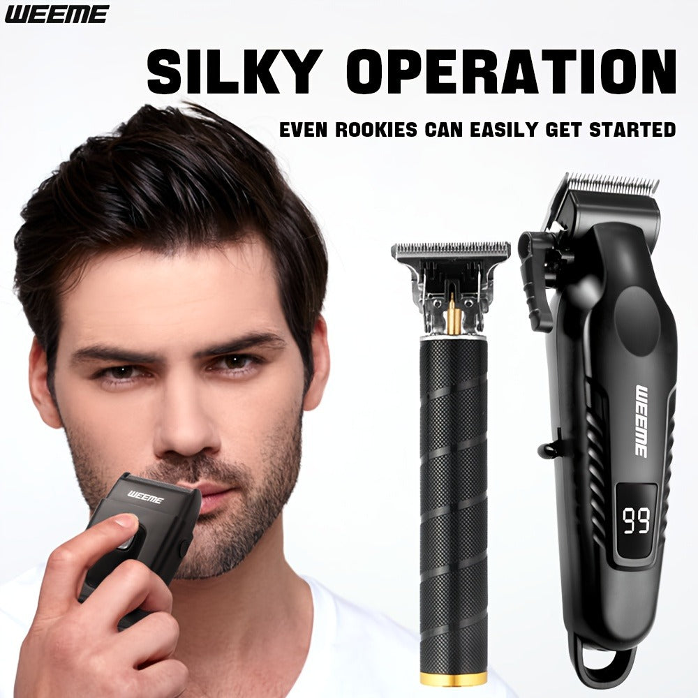 Men's Grooming Barber Haircut Set 2 & 3 Piece – Professional Hair Clipper USB Rechargeable T-Blade Trimmer Razor with 8 Limit Combs Complete