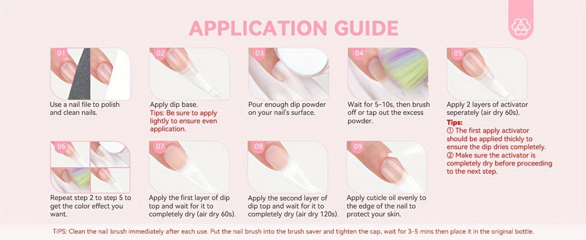 Dip Powder Nail Kit with SAVILAND Label, 60g Clear Powder, Three 15ml Liquids, Files, Buffer and Brush