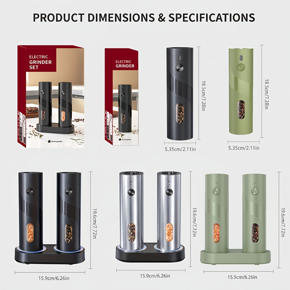 Electric Salt and Pepper Grinder Set with LED Light, Rechargeable Salt Pepper Mill, Adjustable Coarseness 3.72oz Large