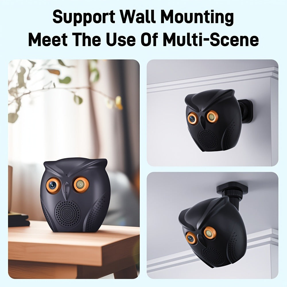 Security Camera Owl-Shaped Two-Pack with Human Detection, USB Power, Motion Alarm and Black or White Options