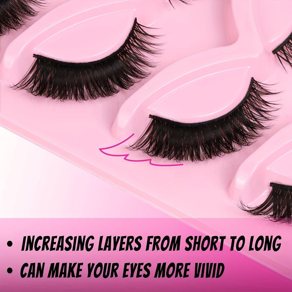 Cat-Eye False Eyelashes Bulk Bundle with Six Packs of 30 Pairs in Stacked Pink Storage Trays
