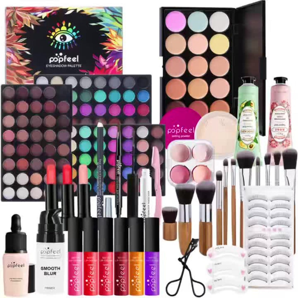 Makeup Kit Full Face All in One Eyeshadow Palette Blush Powder Foundation Mascara Brush Set, for Makeup, Travel and Everyday Vanity Use