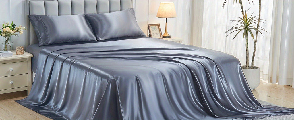 Bed Sheet Set 4-Piece Satin with 35–39 cm Deep Pocket, Machine-Washable Care and Seven Colors