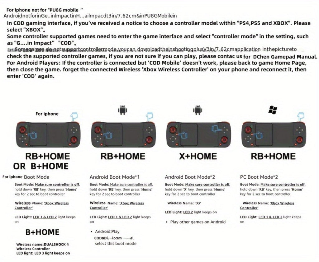 Bluetooth Wireless Gamepad Controller for iPhone Android PC Tablet Steam Deck, Rechargeable, Design