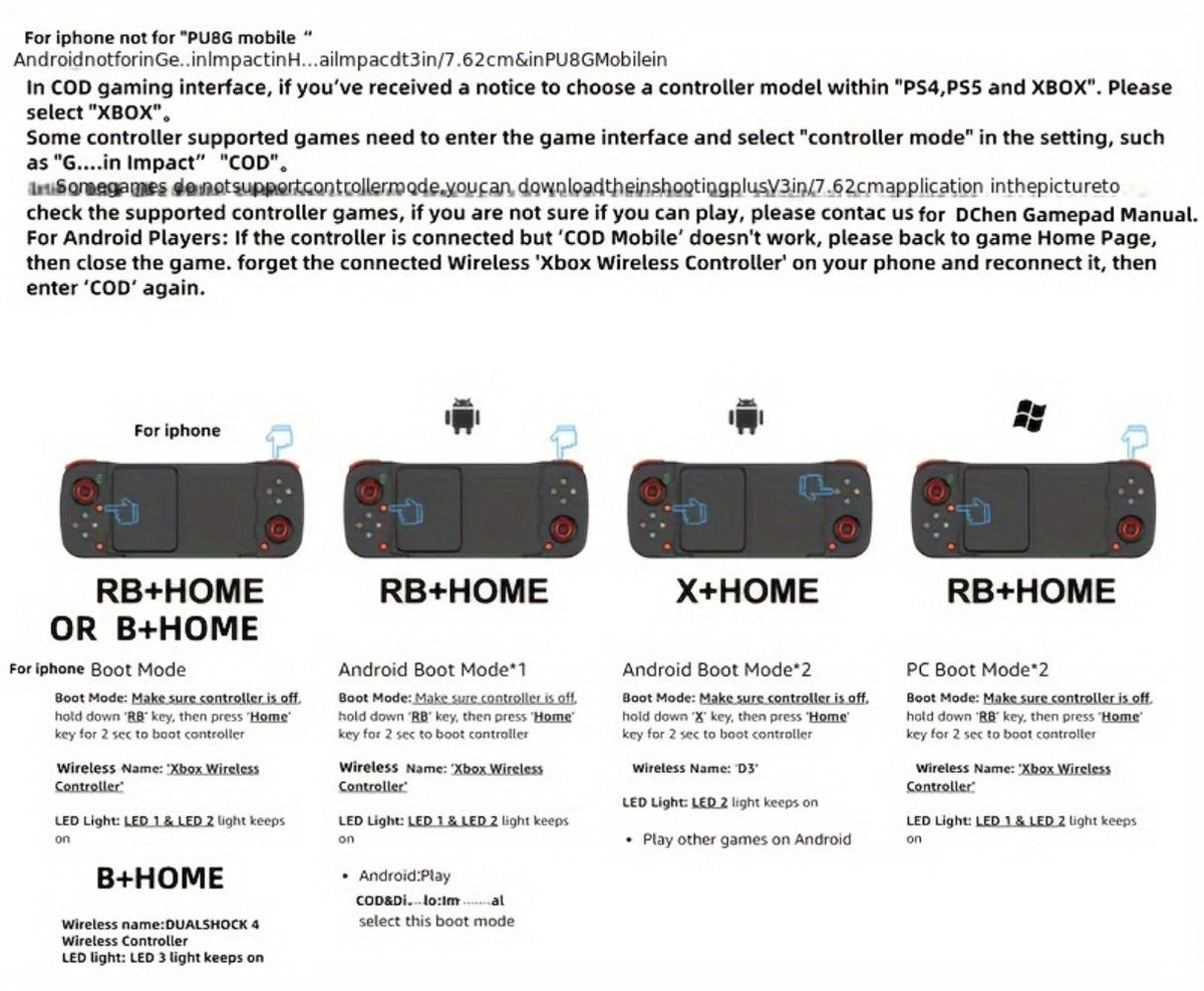 Bluetooth Wireless Gamepad Controller for iPhone Android PC Tablet Steam Deck, Rechargeable, Design