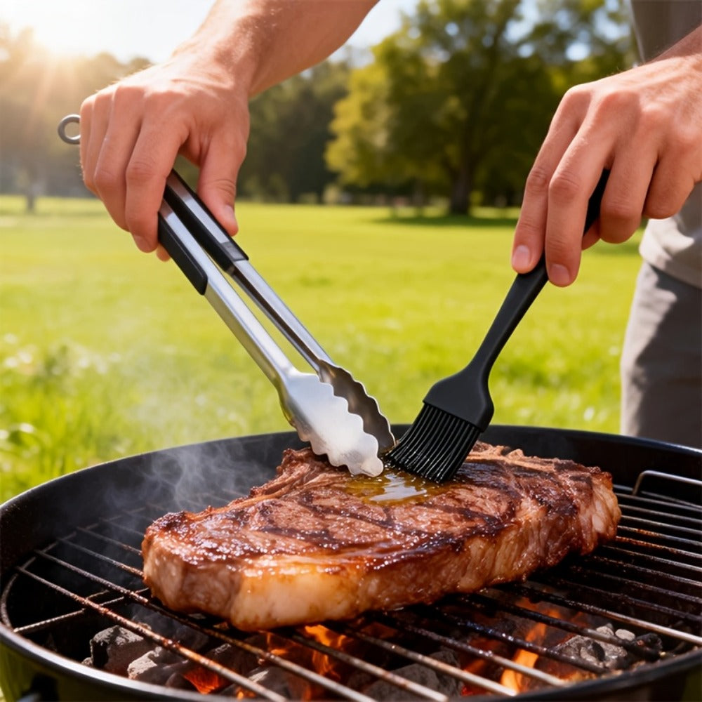 BBQ Grill Tool Set 8/17pcs, Teppanyaki Meat Press & Barbecue Accessories for Outdoor Camping, Kitchen & Parties