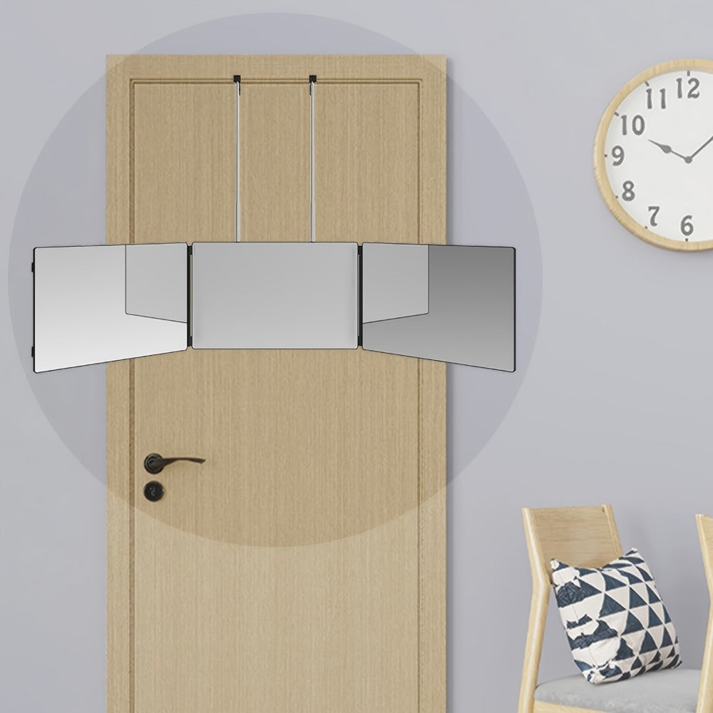 Multi-Panel Hair Cutting Mirror with Telescoping Door Hooks, 49.8-Inch Open Width and Two Fixed Nails