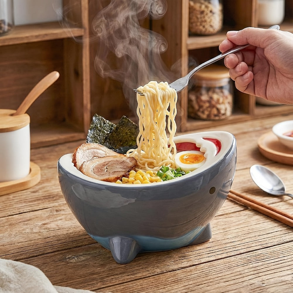 Shark Ramen Bowl 40oz – Large Handmade Ceramic Serving Bowl for Soup, Snacks, Candy & Fruit, Cute Decorative Key Bowl for Entryway