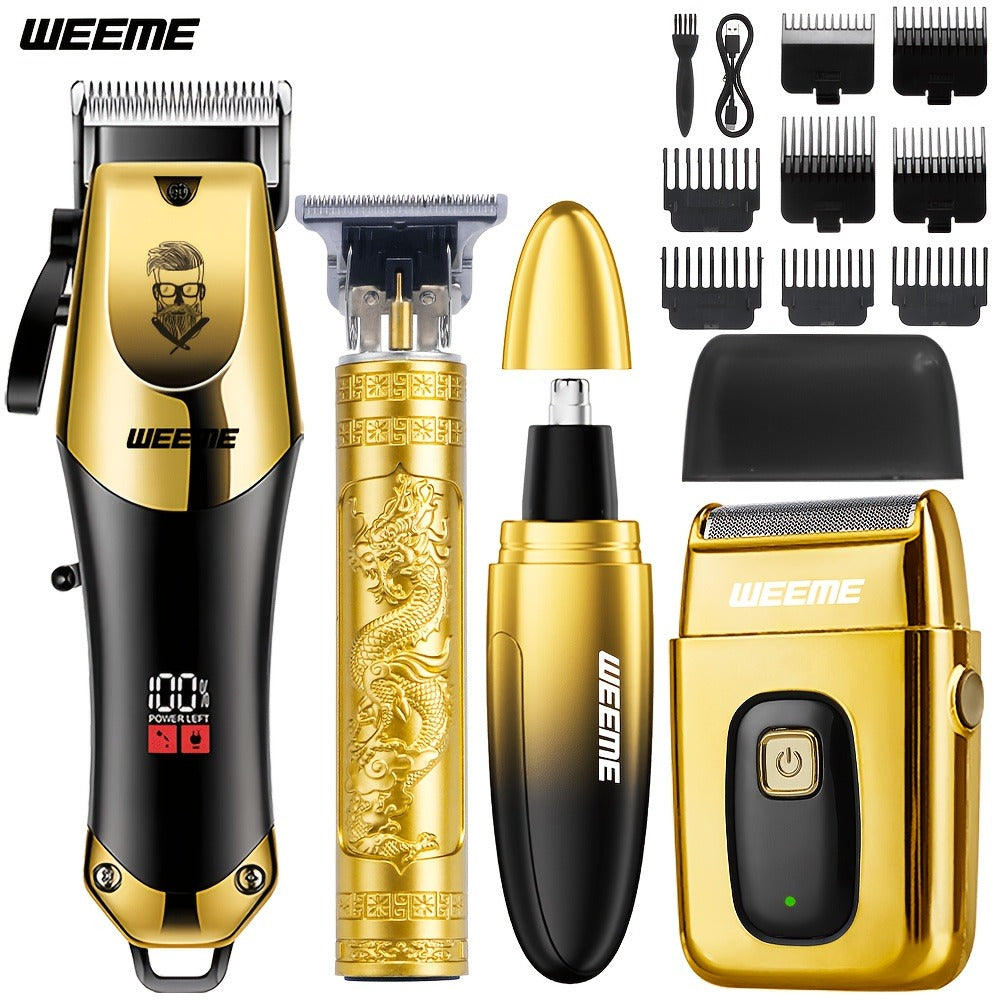 Beard Trimmer Set for Men - USB Rechargeable Hair Clipper & Grooming Kit with Battery Indicator, Comb Attachments