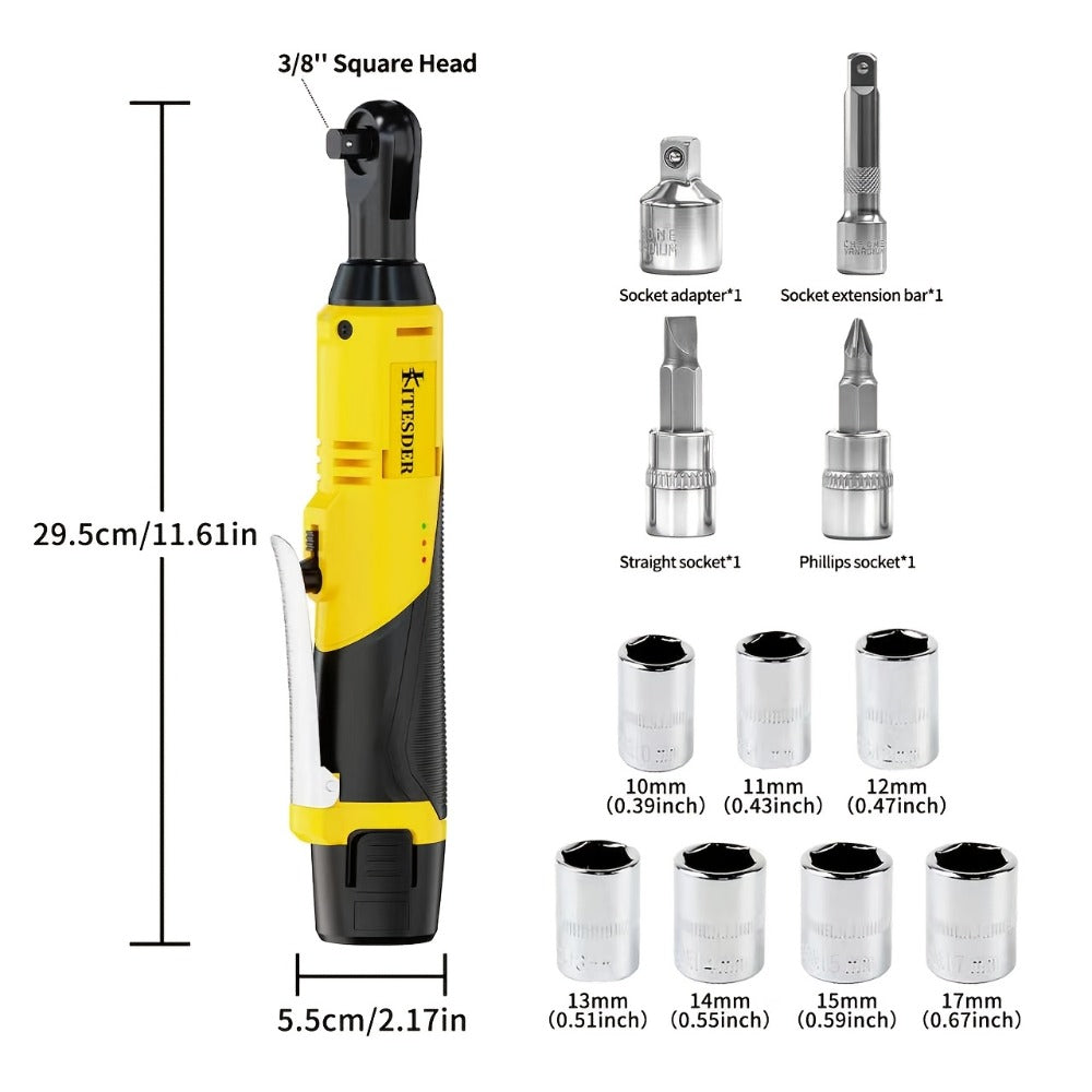 12V Electric Ratchet Wrench Set 400 RPM, 3/8" Cordless Power Ratchet Tool Kit with Variable Speed