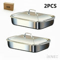 Stainless Steel Baking Pan Set 4-Piece, 2 Deep Roasting Pans & 2 Lidded Pans with Handles for Entryways, Bedrooms and Living Spaces