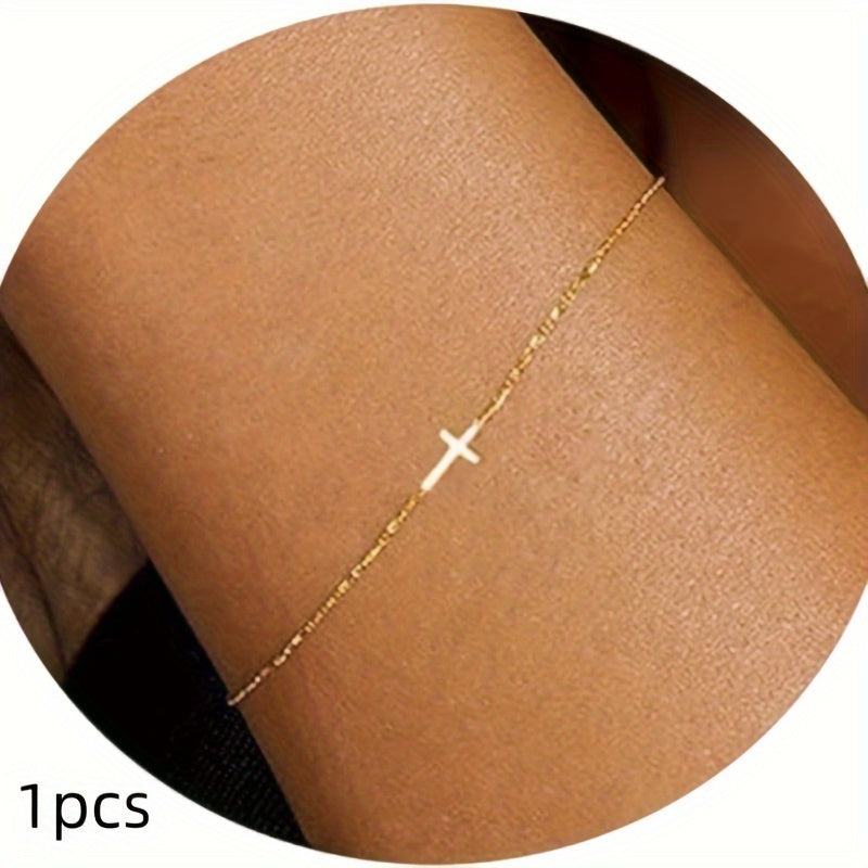 Gold-Tone Pearl Bead Chain Bracelet with Adjustable Stainless Steel Cuban Twist Design for Women