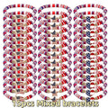 Red, White and Blue Stretch Bracelet Set with Mixed Bead Patterns and 15- or 30-Piece Checkout Options