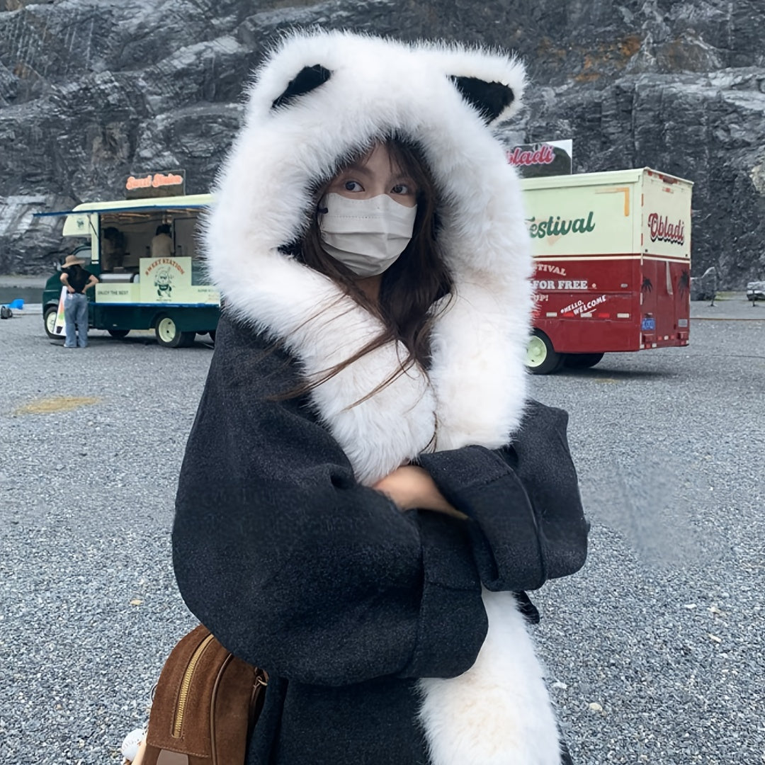 Beanie Hat - Cat Ear with Integrated Scarf Soft Warm Winter Faux Cat Ears for Women Men - product detail view 12