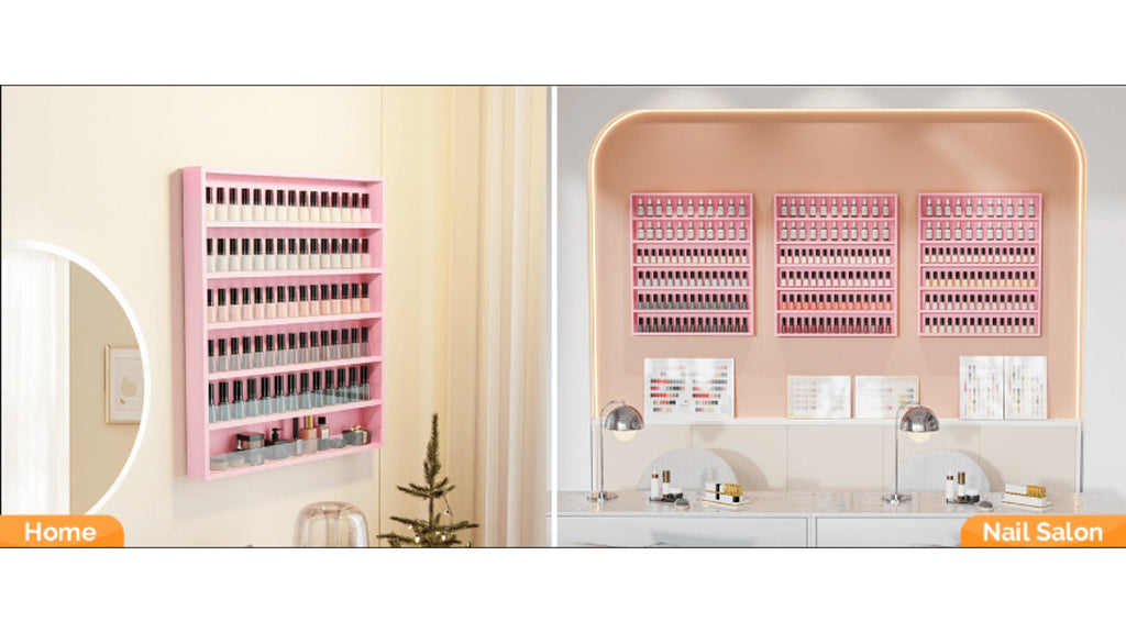 Nail Polish Rack Wall Mount Organizer 6-Tier & 10-Tier with Acrylic Baffle, Salon Display Shelf for Nail