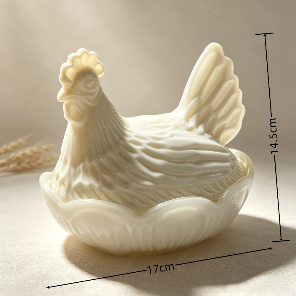 Glass Chicken Candy Jar – Vintage Milk Glass Nesting Hen Cookie Jar with Lid for Home Decor, Kitchen Display & Gifts