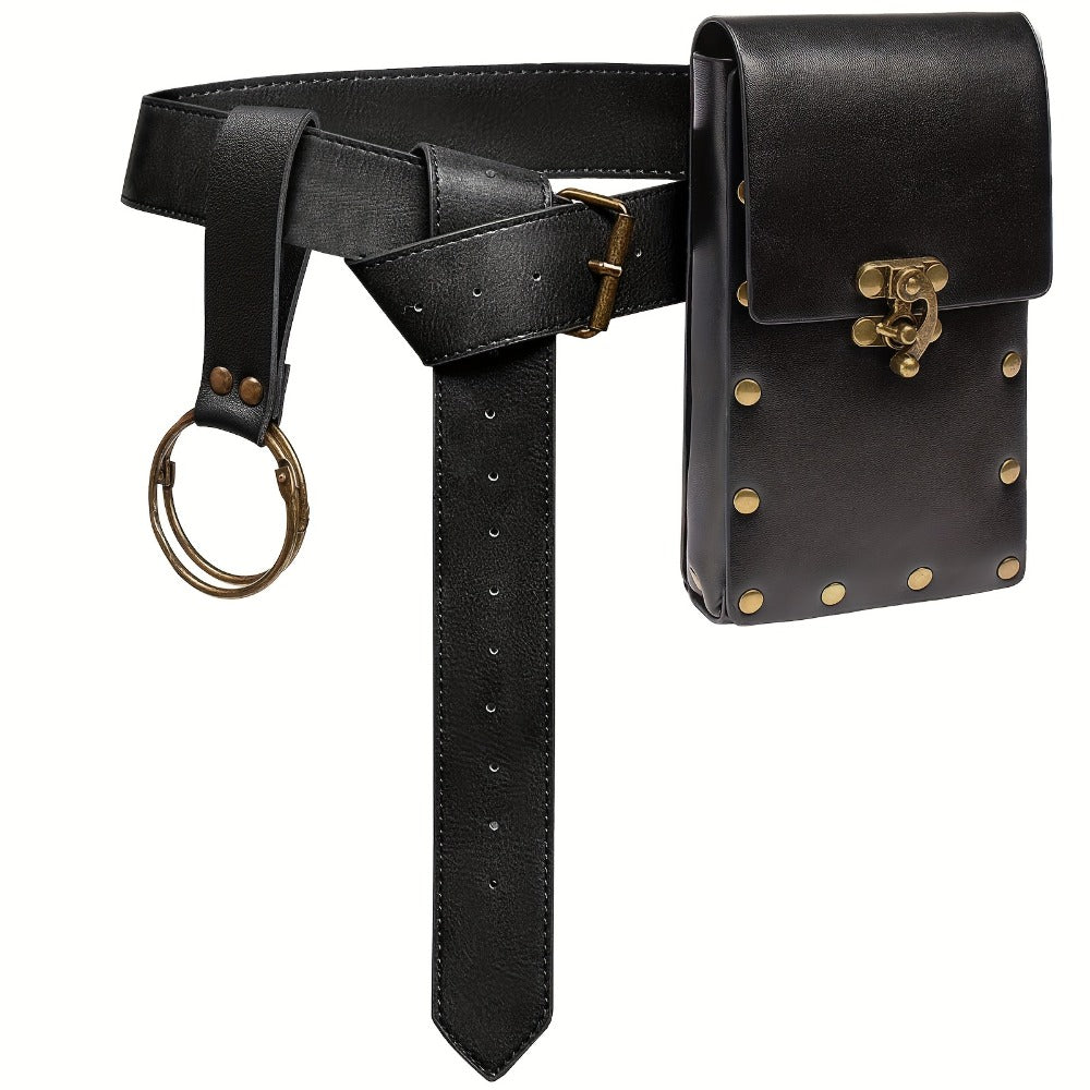 Belt Pouch - Faux Leather with Hanging Ring Retro Vintage Medieval Waist Bag for - product detail view 3