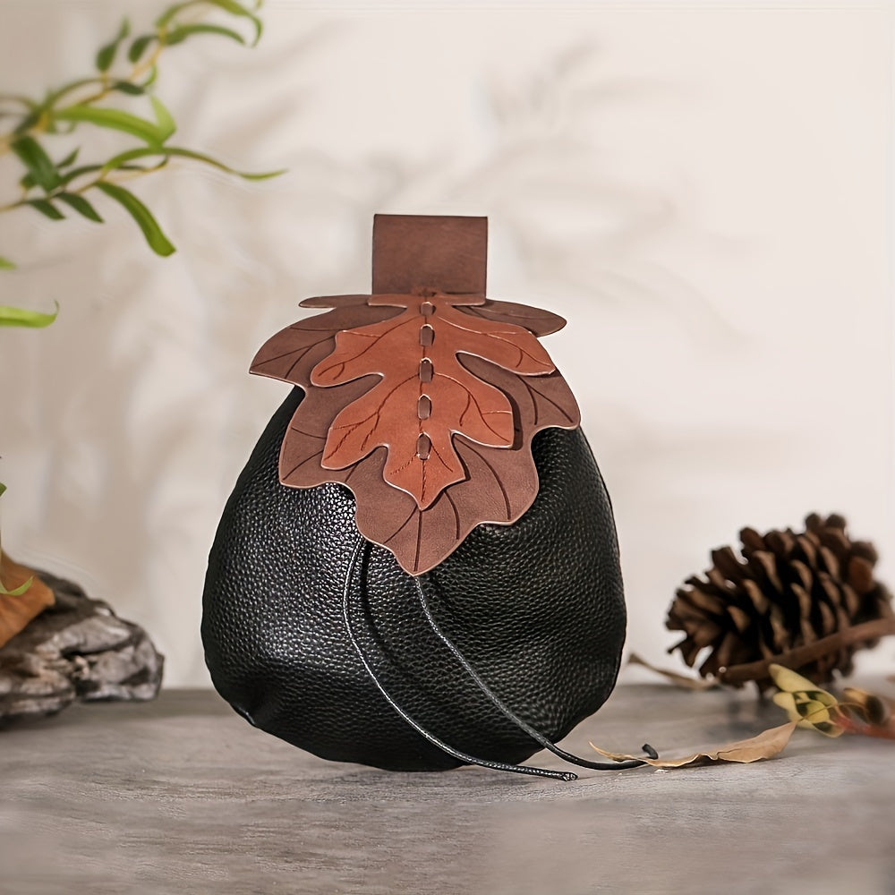Renaissance Drawstring Belt Pouch and Coin Purse in Black, Brown or Green with Medieval Viking Styling