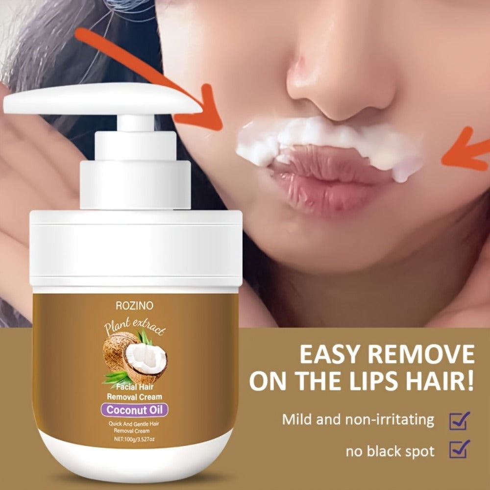 Hair Removal Cream ROZINO 100g Coconut Essence and Aloe Pump Jar with Carton for External Body Grooming