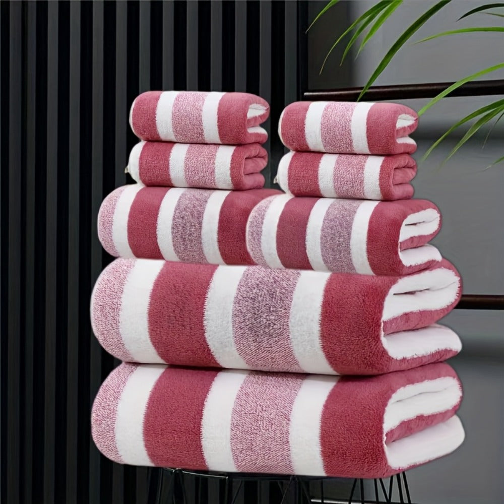 Bath Hand Towels, Towel Set 8 Piece Two-Color Striped Mix with 2 Bath, 2 Face and 4 Hand Towels in Four Colors